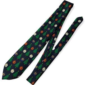 Christmas Tree & Ornament Tie – Navy Blue 🎄✨💙